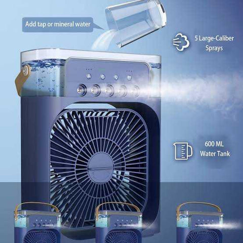 Portable USB Air Cooler Fan with Mist & LED Light