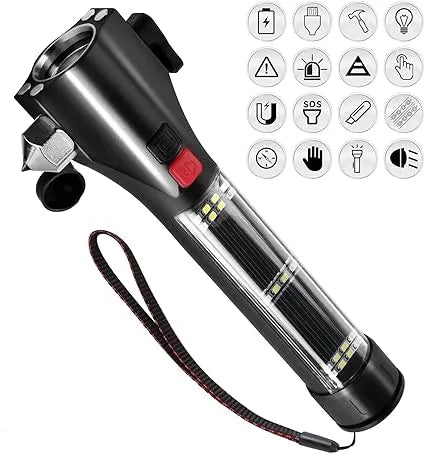 8-in-1 Emergency Survival Torch | Power Bank | USB Rechargeable LED Flashlight | Glass Breaker | Seat Belt Cutter | Car Safety Tool | 🚚 Free Delivery | 💵 Cash on Delivery